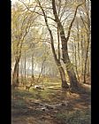 Scene Canvas Paintings - A Woodland Scene With Deer